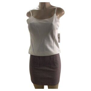 JM Studio Size Medium Ivory Camisole & Chocolate Plaid Skirt W/Pockets.New W/Tag